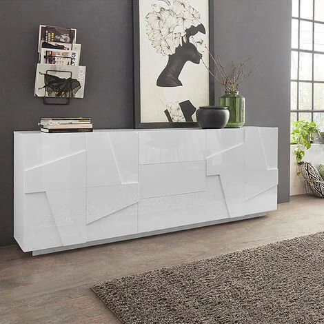 AHD AMAZING HOME DESIGN Meuble Buffet Design Salon 4 Portes 3 Tiroirs 220cm Blanc Brillant Ping Wide 1 AHD AMAZING HOME DESIGN Meuble Buffet Design Salon 4 Portes 3 Tiroirs 220cm Blanc Brillant Ping Wide