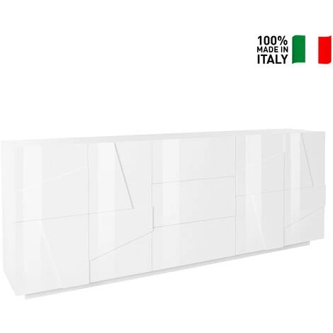 AHD AMAZING HOME DESIGN Meuble Buffet Design Salon 4 Portes 3 Tiroirs 220cm Blanc Brillant Ping Wide 2 AHD AMAZING HOME DESIGN Meuble Buffet Design Salon 4 Portes 3 Tiroirs 220cm Blanc Brillant Ping Wide – Image 2