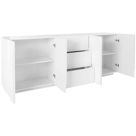 AHD AMAZING HOME DESIGN Meuble Buffet Design Salon 4 Portes 3 Tiroirs 220cm Blanc Brillant Ping Wide 4 AHD AMAZING HOME DESIGN Meuble Buffet Design Salon 4 Portes 3 Tiroirs 220cm Blanc Brillant Ping Wide – Image 4