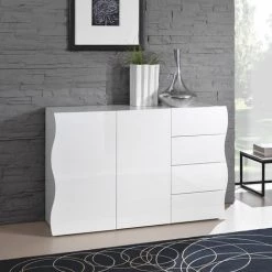 AHD AMAZING HOME DESIGN Meuble Buffet Cuisine 130cm 2 Portes 4 Tiroirs Blanc Onda Kommode