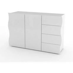 AHD AMAZING HOME DESIGN Meuble Buffet Cuisine 130cm 2 Portes 4 Tiroirs Blanc Onda Kommode -Buffet et enfilade Soldes 45340504 3