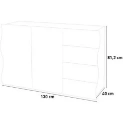 AHD AMAZING HOME DESIGN Meuble Buffet Cuisine 130cm 2 Portes 4 Tiroirs Blanc Onda Kommode -Buffet et enfilade Soldes 45340504 5