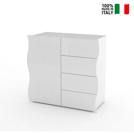 AHD AMAZING HOME DESIGN Buffet Salon Cuisine 90cm 1 Porte 4 Tiroirs Blanc Onda Living 2 AHD AMAZING HOME DESIGN Buffet Salon Cuisine 90cm 1 Porte 4 Tiroirs Blanc Onda Living – Image 2