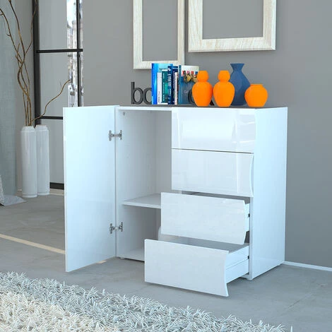 AHD AMAZING HOME DESIGN Buffet Salon Cuisine 90cm 1 Porte 4 Tiroirs Blanc Onda Living 4 AHD AMAZING HOME DESIGN Buffet Salon Cuisine 90cm 1 Porte 4 Tiroirs Blanc Onda Living – Image 4