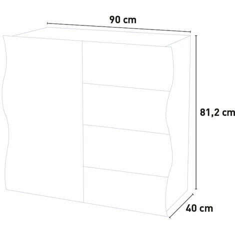 AHD AMAZING HOME DESIGN Buffet Salon Cuisine 90cm 1 Porte 4 Tiroirs Blanc Onda Living 5 AHD AMAZING HOME DESIGN Buffet Salon Cuisine 90cm 1 Porte 4 Tiroirs Blanc Onda Living – Image 5
