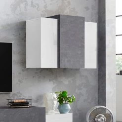 AHD AMAZING HOME DESIGN Unité Murale Suspendue Salon Avec 3 Portes Blanc Brillant Ardoise Corona Unit