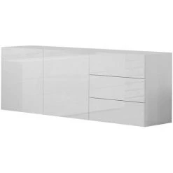 AHD AMAZING HOME DESIGN Buffet Meuble Salon 2 Portes 3 Tiroirs Blanc Brillant Metis Kommode -Buffet et enfilade Soldes 45340552 3