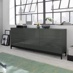 AHD AMAZING HOME DESIGN Buffet Porte 6 Tiroirs 170cm Anthracite Brillant Metis Report Side Up