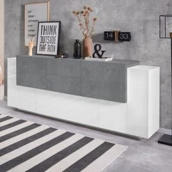 AHD AMAZING HOME DESIGN Buffet Salon Design 220cm 5 Portes 2 Tiroirs Blanc Ardoise New Coro Wide