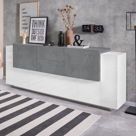 AHD AMAZING HOME DESIGN Buffet Salon Design 220cm 5 Portes 2 Tiroirs Blanc Ardoise New Coro Wide 1 AHD AMAZING HOME DESIGN Buffet Salon Design 220cm 5 Portes 2 Tiroirs Blanc Ardoise New Coro Wide