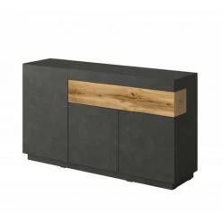 PRICE FACTORY Buffet, Bahut, Enfilade KILES Trois Portes Et Un Tiroir. Coloris Gris Anthracite Et Chêne. Style Design - Gris