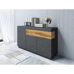 PRICE FACTORY Buffet, Bahut, Enfilade KILES Trois Portes Et Un Tiroir. Coloris Gris Anthracite Et Chêne. Style Design - Gris 6 PRICE FACTORY Buffet, Bahut, Enfilade KILES Trois Portes Et Un Tiroir. Coloris Gris Anthracite Et Chêne. Style Design - Gris -Buffet et enfilade Soldes 45406839 3