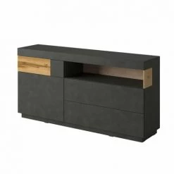 PRICE FACTORY Buffet Collection KILES 170cm, LED Intégré. Coloris Gris Anthracite Et Chêne. Style Design - Gris