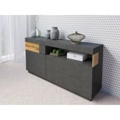 PRICE FACTORY Buffet Collection KILES 170cm, LED Intégré. Coloris Gris Anthracite Et Chêne. Style Design - Gris -Buffet et enfilade Soldes 45410428 3