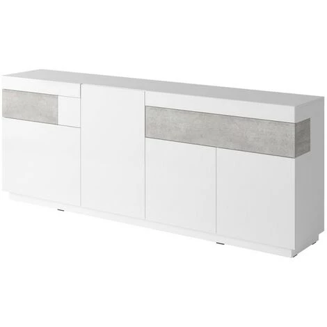 PRICE FACTORY Buffet, Bahut, Enfilade KILES Trois Portes, Deux Tiroirs. Coloris Blanc Et Gris. Style Design. - Blanc 1 PRICE FACTORY Buffet, Bahut, Enfilade KILES Trois Portes, Deux Tiroirs. Coloris Blanc Et Gris. Style Design. - Blanc
