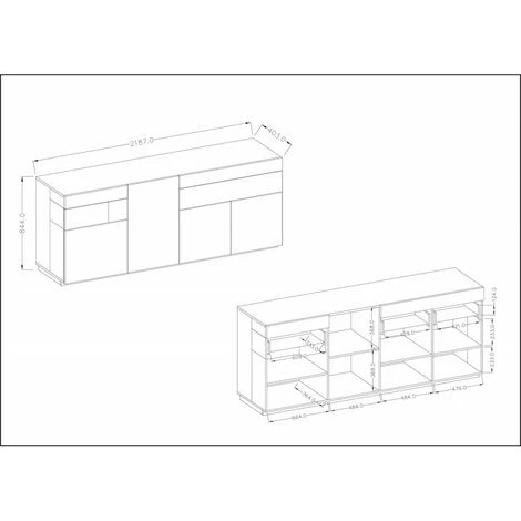 PRICE FACTORY Buffet, Bahut, Enfilade KILES Trois Portes, Deux Tiroirs. Coloris Blanc Et Gris. Style Design. - Blanc 4 PRICE FACTORY Buffet, Bahut, Enfilade KILES Trois Portes, Deux Tiroirs. Coloris Blanc Et Gris. Style Design. - Blanc – Image 4