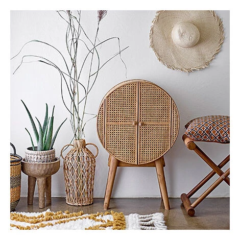 BLOOMINGVILLE Buffet 2 Portes 51,5x28x80 Cm En Rotin Et Sapin Naturel 1 BLOOMINGVILLE Buffet 2 Portes 51,5x28x80 Cm En Rotin Et Sapin Naturel