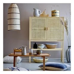 BLOOMINGVILLE Buffet 2 Portes 90x40x120cm En Pin Et Rotin Naturel - SALATIGA