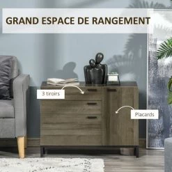 HOMCOM Buffet Design Industriel - Meuble De Rangement 3 Tiroirs, Placard - Piètement Acier Noir Panneaux Particules Aspect Bois Avec Veinage - Marron 8 HOMCOM Buffet Design Industriel - Meuble De Rangement 3 Tiroirs, Placard - Piètement Acier Noir Panneaux Particules Aspect Bois Avec Veinage - Marron -Buffet et enfilade Soldes 45628475 4
