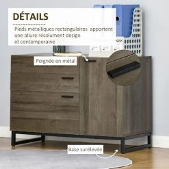 HOMCOM Buffet Design Industriel - Meuble De Rangement 3 Tiroirs, Placard - Piètement Acier Noir Panneaux Particules Aspect Bois Avec Veinage - Marron 9 HOMCOM Buffet Design Industriel - Meuble De Rangement 3 Tiroirs, Placard - Piètement Acier Noir Panneaux Particules Aspect Bois Avec Veinage - Marron -Buffet et enfilade Soldes 45628475 5