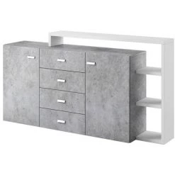 PRICE FACTORY Buffet Avec étagère Intégrée Collection BERGAME 180cm. Coloris Gris Et Blanc. Style Design - Gris