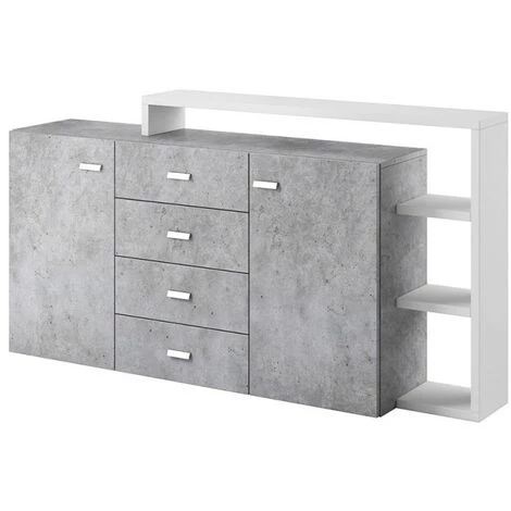 PRICE FACTORY Buffet Avec étagère Intégrée Collection BERGAME 180cm. Coloris Gris Et Blanc. Style Design - Gris 1 PRICE FACTORY Buffet Avec étagère Intégrée Collection BERGAME 180cm. Coloris Gris Et Blanc. Style Design - Gris