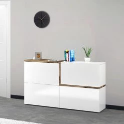 AHD AMAZING HOME DESIGN Buffet 150cm 4 Portes Rabattables Salon Salle À Manger Zet Lumi Acero