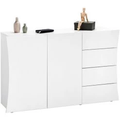 AHD AMAZING HOME DESIGN Meuble Buffet Salon 2 Portes 4 Tiroirs Blanc Brillant Arco Kommode -Buffet et enfilade Soldes 45683348 3