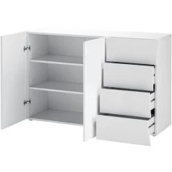 AHD AMAZING HOME DESIGN Meuble Buffet Salon 2 Portes 4 Tiroirs Blanc Brillant Arco Kommode -Buffet et enfilade Soldes 45683348 4