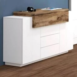 AHD AMAZING HOME DESIGN Buffet 2 Portes 3 Tiroirs Compartiment Rabattable Coro Kaip Acero