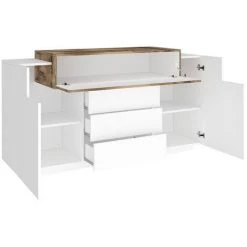 AHD AMAZING HOME DESIGN Buffet 2 Portes 3 Tiroirs Compartiment Rabattable Coro Kaip Acero -Buffet et enfilade Soldes 45683354 4