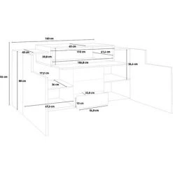 AHD AMAZING HOME DESIGN Buffet 2 Portes 3 Tiroirs Compartiment Rabattable Coro Kaip Acero -Buffet et enfilade Soldes 45683354 5