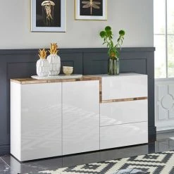 AHD AMAZING HOME DESIGN Buffet 2 Portes 3 Tiroirs Entrée Salle À Manger 150cm Zet Bolan Acero