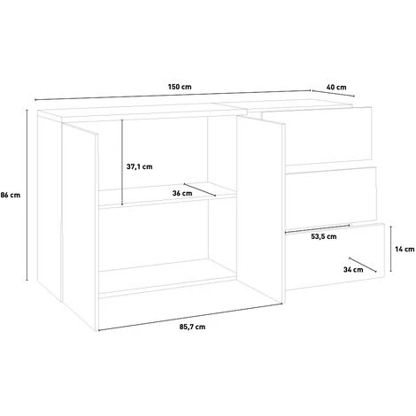 AHD AMAZING HOME DESIGN Buffet 2 Portes 3 Tiroirs Entrée Salle À Manger 150cm Zet Bolan Acero 5 AHD AMAZING HOME DESIGN Buffet 2 Portes 3 Tiroirs Entrée Salle À Manger 150cm Zet Bolan Acero – Image 5