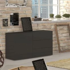AHD AMAZING HOME DESIGN Buffet Salon Porte 3 Tiroirs Anthracite Brillant Metis Three Report