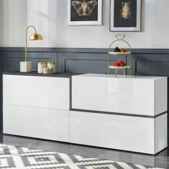 AHD AMAZING HOME DESIGN Buffet 210cm 4 Portes Entrée Design Moderne Zet Pavin Ardesia