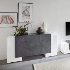 AHD AMAZING HOME DESIGN Buffet 5 Portes Battantes Cuisine Salon Pillon Lumi Ardesia -Buffet et enfilade Soldes 45683413 5