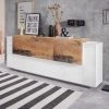 AHD AMAZING HOME DESIGN Buffet Design Moderne Blanc Bois 220cm 5 Portes 2 Tiroirs New Coro Wide