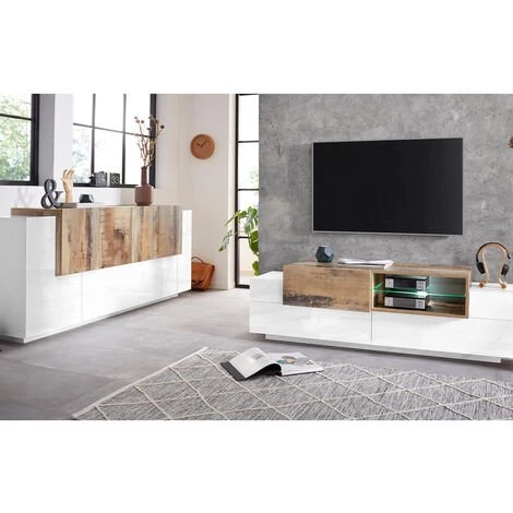 AHD AMAZING HOME DESIGN Buffet Salon Design 220cm Blanc Brillant Bois New Coro Kommode 5 AHD AMAZING HOME DESIGN Buffet Salon Design 220cm Blanc Brillant Bois New Coro Kommode – Image 5