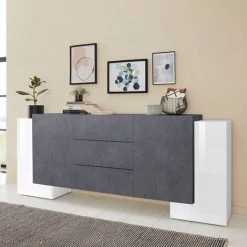 AHD AMAZING HOME DESIGN Buffet 4 Portes 3 Tiroirs 210cm Entrée Salon Pillon Lawe Ardesia