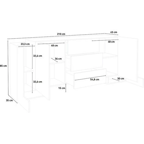 AHD AMAZING HOME DESIGN Buffet 4 Portes 3 Tiroirs 210cm Entrée Salon Pillon Lawe Ardesia 5 AHD AMAZING HOME DESIGN Buffet 4 Portes 3 Tiroirs 210cm Entrée Salon Pillon Lawe Ardesia – Image 5
