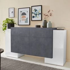 AHD AMAZING HOME DESIGN Buffet 170cm 4 Portes 2 Tiroirs Salon Design Pillon Kaip Ardesia