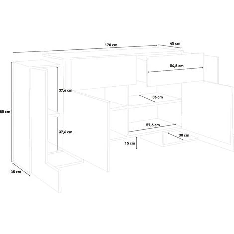 AHD AMAZING HOME DESIGN Buffet 170cm 4 Portes 2 Tiroirs Salon Design Pillon Kaip Ardesia 5 AHD AMAZING HOME DESIGN Buffet 170cm 4 Portes 2 Tiroirs Salon Design Pillon Kaip Ardesia – Image 5
