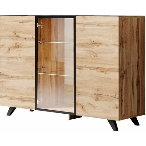 DESIGN AMEUBLEMENT Buffet Bahut 3 Portes Vitrine Avec LED | 150 X100 X 40cm | Couleur Chêne Et Noir Finition Mate | Meuble De Rangement | Modèle VIENNA A2 - Roble/Black 1 DESIGN AMEUBLEMENT Buffet Bahut 3 Portes Vitrine Avec LED | 150 X100 X 40cm | Couleur Chêne Et Noir Finition Mate | Meuble De Rangement | Modèle VIENNA A2 - Roble/Black