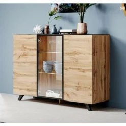 DESIGN AMEUBLEMENT Buffet Bahut 3 Portes Vitrine Avec LED | 150 X100 X 40cm | Couleur Chêne Et Noir Finition Mate | Meuble De Rangement | Modèle VIENNA A2 - Roble/Black 4 DESIGN AMEUBLEMENT Buffet Bahut 3 Portes Vitrine Avec LED | 150 X100 X 40cm | Couleur Chêne Et Noir Finition Mate | Meuble De Rangement | Modèle VIENNA A2 - Roble/Black -Buffet et enfilade Soldes 45696860 2