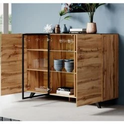 DESIGN AMEUBLEMENT Buffet Bahut 3 Portes Vitrine Avec LED | 150 X100 X 40cm | Couleur Chêne Et Noir Finition Mate | Meuble De Rangement | Modèle VIENNA A2 - Roble/Black 5 DESIGN AMEUBLEMENT Buffet Bahut 3 Portes Vitrine Avec LED | 150 X100 X 40cm | Couleur Chêne Et Noir Finition Mate | Meuble De Rangement | Modèle VIENNA A2 - Roble/Black -Buffet et enfilade Soldes 45696860 3