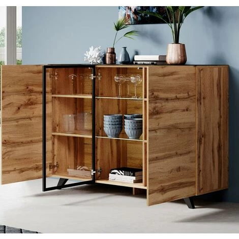 DESIGN AMEUBLEMENT Buffet Bahut 3 Portes Vitrine Avec LED | 150 X100 X 40cm | Couleur Chêne Et Noir Finition Mate | Meuble De Rangement | Modèle VIENNA A2 - Roble/Black 3 DESIGN AMEUBLEMENT Buffet Bahut 3 Portes Vitrine Avec LED | 150 X100 X 40cm | Couleur Chêne Et Noir Finition Mate | Meuble De Rangement | Modèle VIENNA A2 - Roble/Black – Image 3