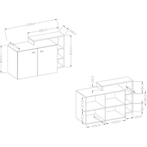 PRICE FACTORY Buffet Avec étagères Intégrées Collection BERGAME 130cm. Coloris Gris Et Blanc. Style Design - Gris 2 PRICE FACTORY Buffet Avec étagères Intégrées Collection BERGAME 130cm. Coloris Gris Et Blanc. Style Design - Gris – Image 2