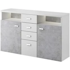 PRICE FACTORY Buffet 140cm Collection BERGAME. Coloris Gris Et Blanc. Style Design - Gris