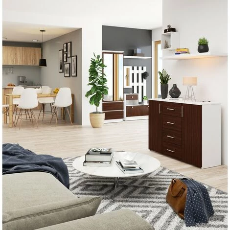 HUCOCO KIOTOS - Buffet Style Moderne Salon/salle à Manger - 110x80x35 - 2 Portes+4 Tiroirs - Wengé 2 HUCOCO KIOTOS - Buffet Style Moderne Salon/salle à Manger - 110x80x35 - 2 Portes+4 Tiroirs - Wengé – Image 2